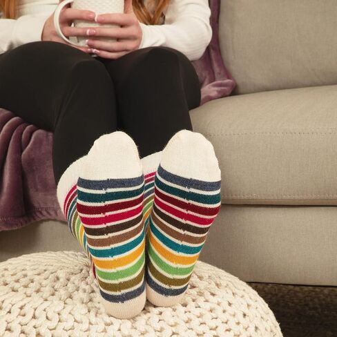 Multicolor Stripes Alpaca Fabric Soft Smooth Knit Colorful Striped Crew Socks Gift For Women Stocking Stuffer in Saudi Arabia