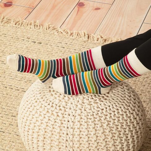 Multicolor Stripes Alpaca Fabric Soft Smooth Knit Colorful Striped Crew Socks Gift For Women Stocking Stuffer in Saudi Arabia