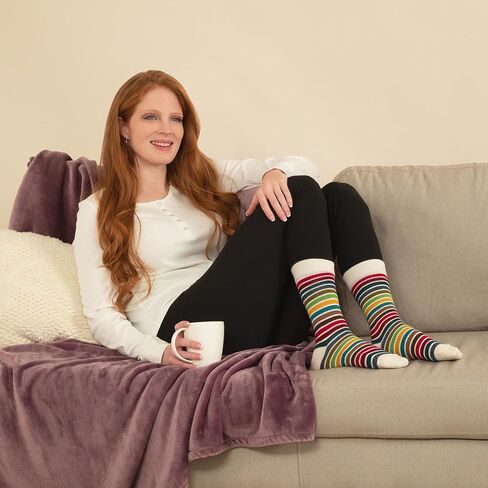 Multicolor Stripes Alpaca Fabric Soft Smooth Knit Colorful Striped Crew Socks Gift For Women Stocking Stuffer in Saudi Arabia