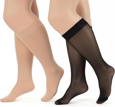 2 أزواج جوارب عالية للركبة للنساء حجم كبير جوارب عالية للركبة من النايلون للنساء جوارب خرطوم 15D جوارب من النيلون الشفاف للنساء in Kuwait