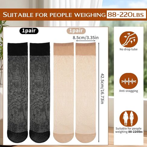 2 أزواج جوارب عالية للركبة للنساء حجم كبير جوارب عالية للركبة من النايلون للنساء جوارب خرطوم 15D جوارب من النيلون الشفاف للنساء in Kuwait