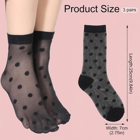 5 Pairs Women Sheer Ankle Socks, Black Sheer Polka Dot Socks, Thin Soft Reinforced Toes Stretchy Breathable Nylon Sock Mesh Dress Sock for Everyday Comfort in Saudi Arabia