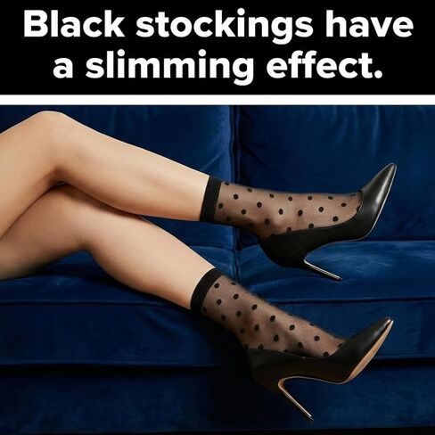 5 Pairs Women Sheer Ankle Socks, Black Sheer Polka Dot Socks, Thin Soft Reinforced Toes Stretchy Breathable Nylon Sock Mesh Dress Sock for Everyday Comfort in Saudi Arabia