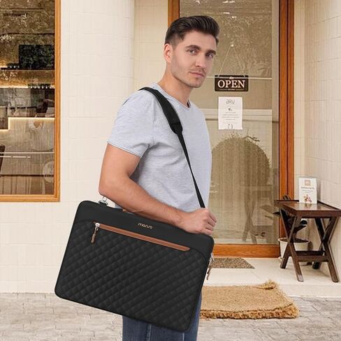 MOSISO 360 Protective Laptop Shoulder Bag, 15-15.6 inch Computer Bags Compatible with MacBook Pro 16 inch, HP, Dell, Lenovo, Asus Notebook, Side Open Messenger Shoulder Bag with Front Pocket, Black in Saudi Arabia