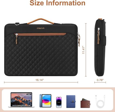 MOSISO 360 Protective Laptop Shoulder Bag, 15-15.6 inch Computer Bags Compatible with MacBook Pro 16 inch, HP, Dell, Lenovo, Asus Notebook, Side Open Messenger Shoulder Bag with Front Pocket, Black in Saudi Arabia
