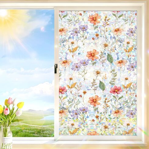 Window Privacy Film Rainbow Stained Glass Windows, Static Cling Sun Blocking Decals Sticker Colorful Removable Vinyl Window Film (Rose red, 17.5''x78.5'') in Kuwait