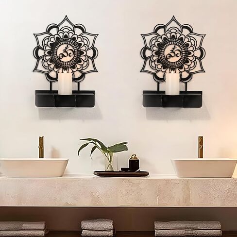 Om Mandala Metal Candle Holder 1 Pack, Black Metal Candlestick Holders, Candle Wall Holder, Spiritual Zen Wall Decor, Meditation Decor for Living Room, Dining Room, Yoga Room in Saudi Arabia
