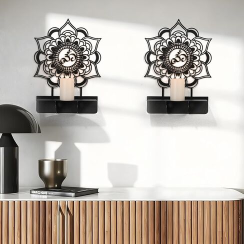 Om Mandala Metal Candle Holder 1 Pack, Black Metal Candlestick Holders, Candle Wall Holder, Spiritual Zen Wall Decor, Meditation Decor for Living Room, Dining Room, Yoga Room in Saudi Arabia
