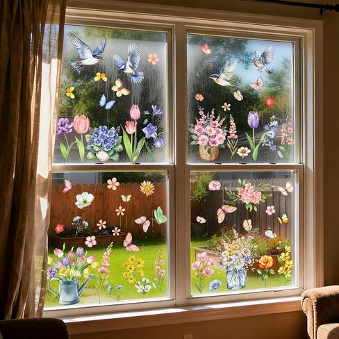 Flower Butterfly Static Window Clings 6 Sheets Removable Colorful Floral Window Stickers Decor for Home, Kitchen, Office, Wedding Party Decoration (Colorful Flowers) in Saudi Arabia