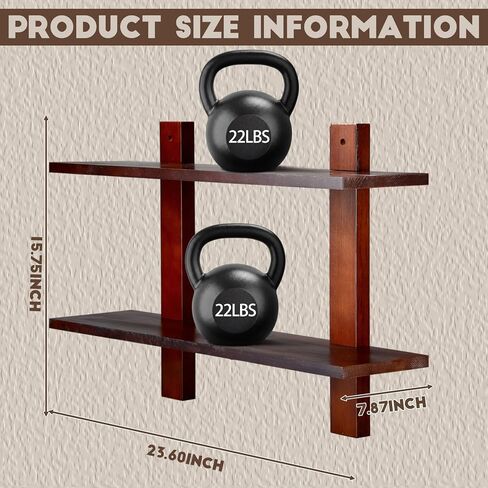 Floating Shelves for Wall Set of 2 Long 2 Tier Wood Wall Mounted Shelves Mid Century Modern Decorative Storage Plant Photo Display for Living Room Bedroom Kitchen Office Coffee Bar Decor in Saudi Arabia