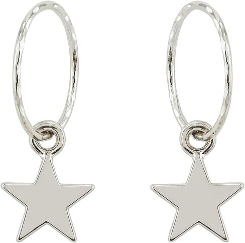 925 Solid Sterling Silver Faceted Sleeper Hoop Earrings For Women | Silver Star Drop Dangle Charm Earring - Mini Silver Star Hoops in Kuwait