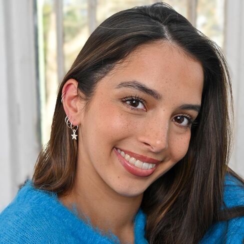 925 Solid Sterling Silver Faceted Sleeper Hoop Earrings For Women | Silver Star Drop Dangle Charm Earring - Mini Silver Star Hoops in Kuwait