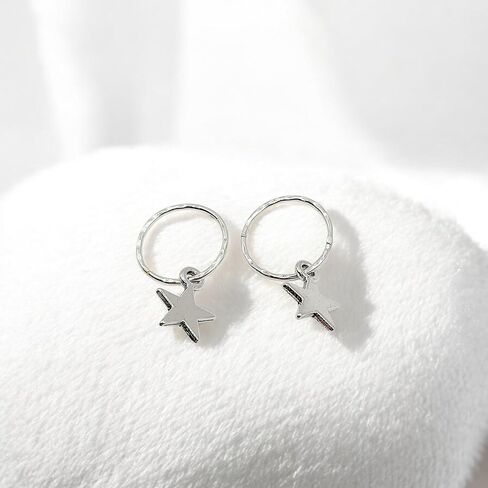 925 Solid Sterling Silver Faceted Sleeper Hoop Earrings For Women | Silver Star Drop Dangle Charm Earring - Mini Silver Star Hoops in Kuwait