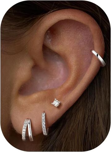 Turandoss Gold Hoop Earrings for Women, 14K Gold Plated Hypoallergenic Small Gold Hoops, Dainty Cartilage Huggie Earring Stacks for Multiple Piercings Jewelry Gifts Earring Sets for Women Trendy in Saudi Arabia