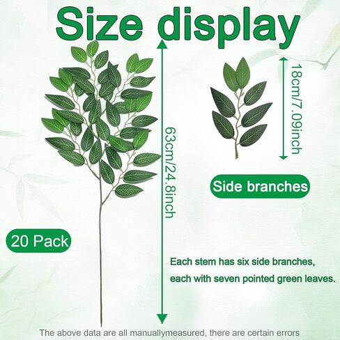 20 قطعة من سيقان روسكوس الخضراء الإيطالية الصناعية، سيقان الأوكالبتوس الصناعية القابلة للانحناء - نباتات خضراء صناعية لديكور الزفاف، والقطع المركزية، والترتيبات المنزلية in Kuwait