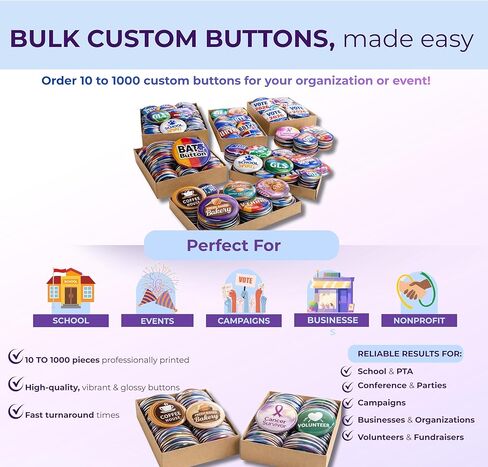 Custom Button Pins - Personalized Photo, Logo & Text Button Pins, Sizes 1, 1.5, 2.25, 3 & 3.5 Inch, Bulk 10-1000 Pcs, Pinback Buttons for Graduation, Campaigns & Events in Saudi Arabia
