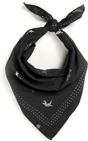 باندانا - منديل قطن 100%، وشاح رأس ناعم للاستخدام الخارجي للرجال والنساء - طيور أوريغامي (أسود) in Kuwait