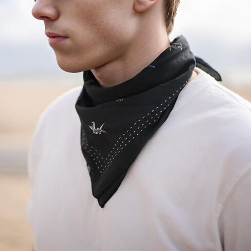 باندانا - منديل قطن 100%، وشاح رأس ناعم للاستخدام الخارجي للرجال والنساء - طيور أوريغامي (أسود) in Kuwait