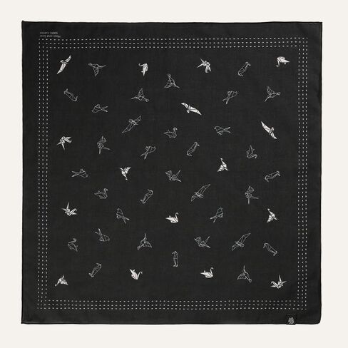 باندانا - منديل قطن 100%، وشاح رأس ناعم للاستخدام الخارجي للرجال والنساء - طيور أوريغامي (أسود) in Kuwait
