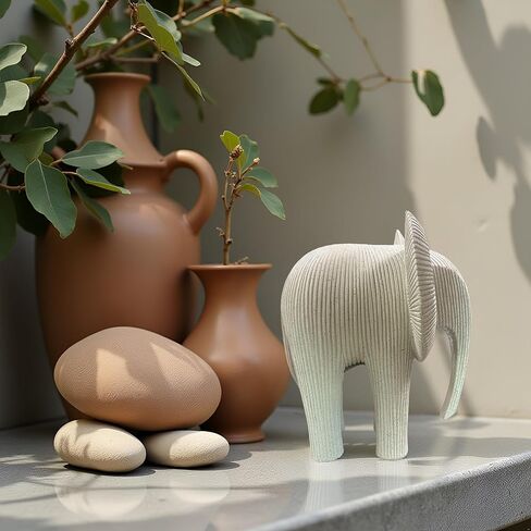 Abstract Elephant Sculpture, Modern Minimalist Elephant Figurine, Resin Animal Statue for Home Decor, Neutral Tone Elephant Decor for Living Room, Office, Shelf & Entryway in Saudi Arabia