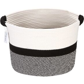 Hinwo Oval Cotton Rope Storage Basket Collapsible Nursery Storage Box Container Organizer with Handles, 13 x 10 inches, Cream, Khaki and Black