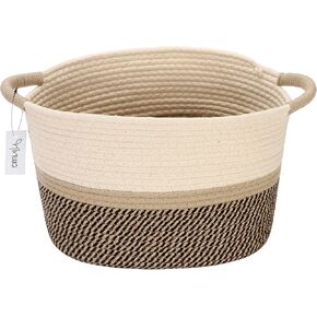 سلة تخزين من الحبال القطنية البيضاوية من Hinwo، منظم حاوية تخزين الحضانة القابلة للطي مع مقابض، 33 × 10 بوصة، أبيض فاتح ولافندر in Kuwait