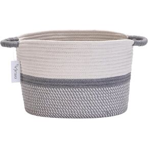 Hinwo Oval Woven Cotton Rope Storage Basket with Handles, Yellow | Collapsible Nursery Storage Bin, Knitted Fabric Organizer Container for Closet Shelf Organization, 13 x 10 inches in Kuwait