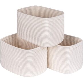 Cubes Woven Baskets Bins for Shelf Storage &Organizing,Cotton Rope Cube Bins for Toys, Decor Woven Storage Bins, Rectangular Storage Basket for Living Room,3 Packs Apricot-pink
