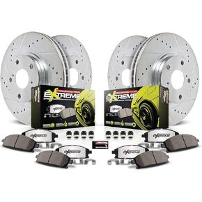 Power Stop K2751-26 Front and Rear Z26 Carbon Fiber Brake Pads with Drilled & Slotted Brake Rotors Kit