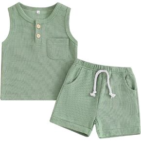 Infant Baby Boy Clothes Set Letter Print Crewneck Sleeveless Tank Tops and Shorts Toddler 4th of July Outfits
