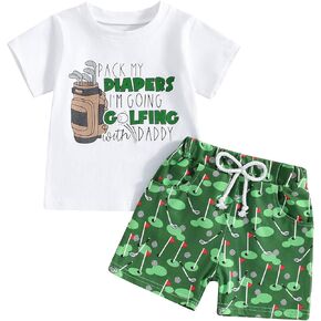 Toddler Baby Boy Golf Outfit Golfing with Daddy T-Shirt Top Golf Shorts Set 2Pcs Infant Golf Summer Clothes