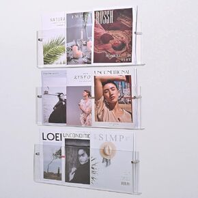 WILLOWDALE 3 Tier Acrylic Wall Magazine Rack Clear Brochure Holder Wall Mount, Adjustable Hanging Magazine Holder for Office,Church,Coffee Shop Display