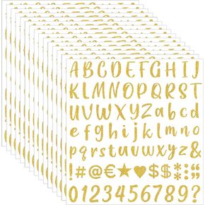 1215 Pieces 15 Sheets Gold Letter Stickers Glitter Graduation Letter Stickers Small Self Adhesive Alphabet Number Vinyl Stick on Letter Stickers for Grad Cap Decorations Scrapbooking Mailbox Crafts