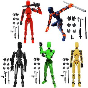 T13 Action Figure Set 3D Printed Multi-Jointed Movable Robot Dummy Set with Full Articulation for Stop Motion Animation(5 Pack)