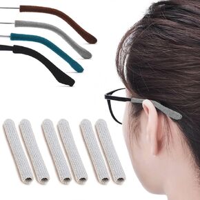 4 Pairs Eye Glasses Ear Grippers, Soft Knitting Cotton Arm Cushion for Glasses Behind Ear, Anti Slip Eye Glass Ear Grips, Non Slip Ear Pads for Glasses, Eyeglasses Temple Tips for Pain (Black&Brown)