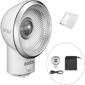 Godox Lux Elf Retro Camera Flash, GN6 CCT 6000K±200K, S1/S2 Optical Control, 5 Levels On-Camera Flash for FUJIFILM, for Canon,for Nikon, for Olympus, for Sony Cameras, W/Charging Cord+Storage Bag