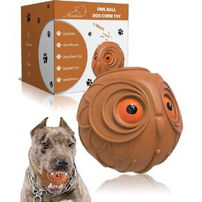 Giggle Ball for Dogs Owl Toys for Aggressive Chewers Dog Ball Toy for Puppy Medium Large Dogs Fun Gift for Dog Natural Rubber Cute Hoot Brown