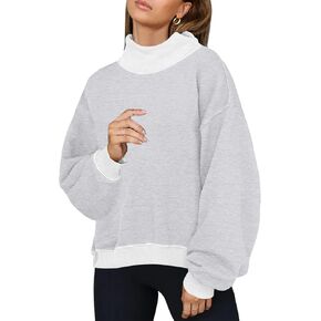 بلوزات نسائية كبيرة الحجم بلوفر بياقة مدورة وهمية قطع علوية ملونة بأكمام طويلة ملابس خريفية 2023 Y2K ملابس عصرية رمادي in Kuwait