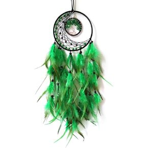 Green Feather Dream Catcher, Crystal Stone Dream Catcher for Bedroom Decor, Tree of Life Dream Catchers, Handmade Dream Catcher for Wall Hanging Decor Handmade Craft Gift