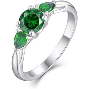 Engagement Rings 925 Sterling Silver Promise Rings for Women, Round Cut 3-Stone Wedding Rings Birthstones for Jewelry Gift