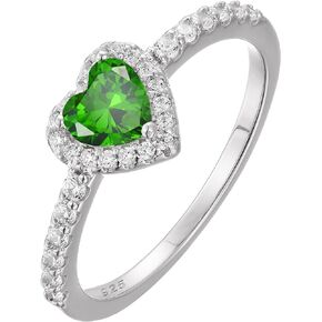 YL 925 Sterling Silver Engagement Rings Halo Love Heart Band Heart Cut 5MM Birthstone Jewelry for Women