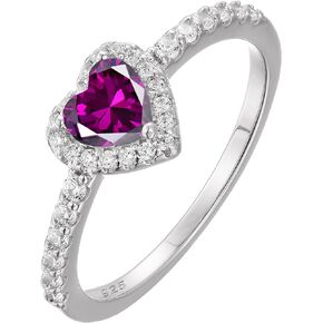 YL 925 Sterling Silver Engagement Rings Halo Love Heart Band Heart Cut 5MM Birthstone Jewelry for Women