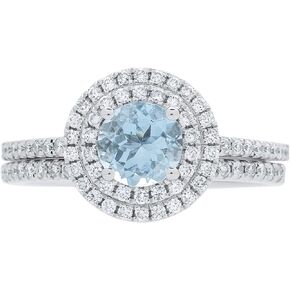 Gin and Grace 14K White Gold Genuine Aquamarine Ring with Diamonds for women | Ethically, authentically & organically sourced (Round-cut) shaped Aquamarine hand-crafted jewelry for her | Bridal Aquamarine RIng