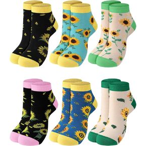 6 Pairs Women Sunflower Ankle Socks Low Cut Socks Novelty Cotton Short Socks Cute Sunflower Lovers Gifts for Women Girls Athletic Running Christmas Birthday