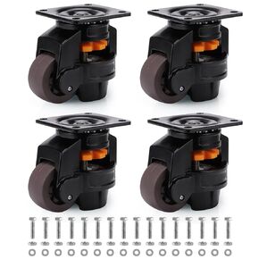 Skelang 4 Pcs Leveling Machine Caster, Retractable Plate Caster Wheel for Industrial Machine Equipment, Heavy Workbench, Movable Furniture, Total Load Capacity 2200Lbs