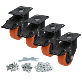 3 inch Swivel Plate PVC Caster Wheels, Industrial, Premium Heavy Duty Casters (Pack of 8, 4 with Brake & 4 Without)…