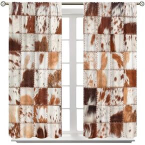 Cowhide Curtains,Vintage Farmhouse Animal Curtains, Rustic Spotted Cow Texture Print Home Bedroom Living Room Kitchen Window Curtains 42x63in