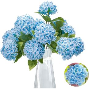 GREENTIME 13" Artificial Hydrangea Flowers Faux Hydrangea Bouquet with 7 Head 3.15" Tiny Hydrangea for Wedding Bouquet Party Home Decor DIY Baby Shower Centerpieces Tables Decoration(Green)