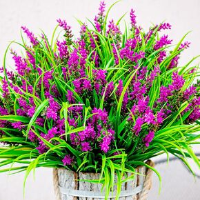 Artificial Flowers for Outdoors Plants - 20 Bundles Fake Lavender Plastic Faux Monkey Grass UV Resistant for Home Decorations (20, White)
