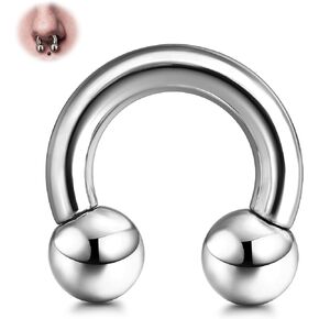 BodyBonita G23 Titanium Septum Rings 6G 8G 12G - Horseshoe Circular Barbell Spikes Stretched Pincher Nose Piercing Jewelry ASTM F136 Titanium Earrings for Women Men Silver 10mm 12mm